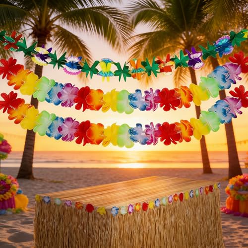 Grass Color Tropical Party Table Skirt & Leis Set - 9ft x 29.5in