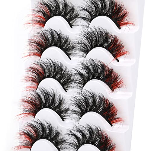 E-Red False Mink Eyelashes Volumizing Wispy Color Lashes with Red Ends – Pack by Kiromiro