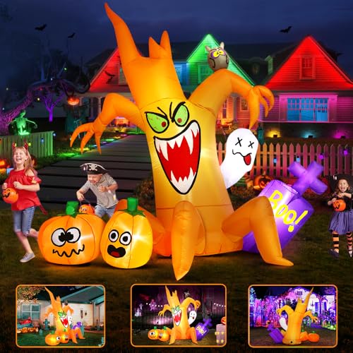 8FT Halloween Inflatable Spooky Pumpkin Tree Outdoor Decoration with LED Lights - Yard Lawn Decor
