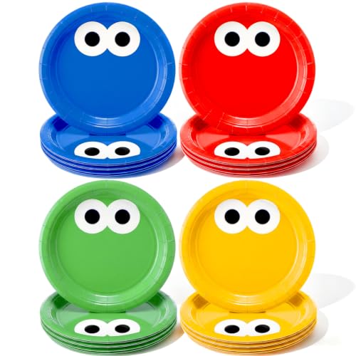 Halloween Monster Eyes Paper Plates - 24 Pack, 7 Inch, Colorful Party Dinnerware - Eyes Variation