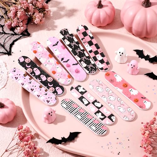 Halloween Mini Nail Files Set - Pink Boo Style, 50 Pcs for Women