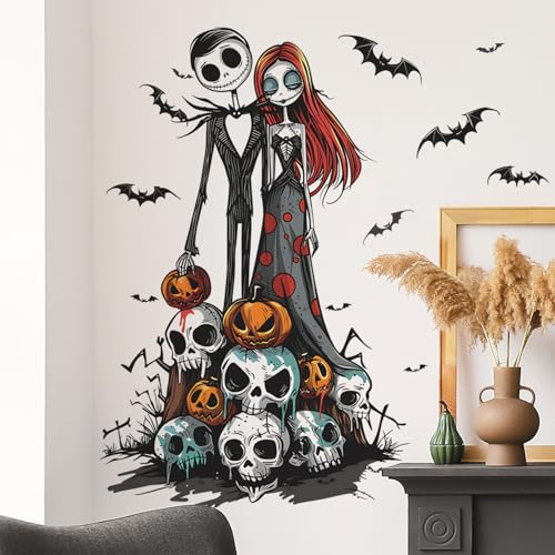 Halloween Wall Decals Set - Nightmare Before Christmas Theme, Skull Pumpkin Bat