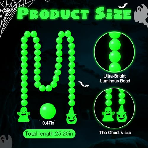 Halloween Glow in the Dark Bead Decoration 26 Inch String with Ghost & Pumpkin Charms