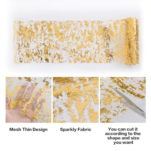 Gold Table Runner Set - 3 Pieces, 11 Inch x 33 Feet Glitter Metallic Decor