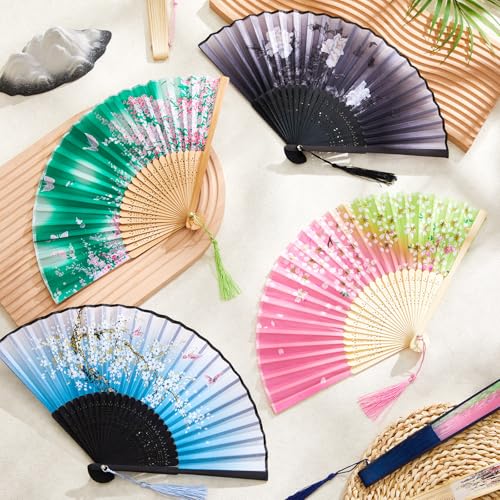 Chinese Folding Hand Fans Set of 20 - Silk & Bamboo Decorative Fans for Women