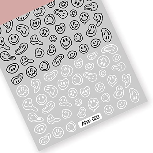 Twisted Face Black & White Nail Art Stickers - 2 Sheets DIY Decals for Ladies & Kids