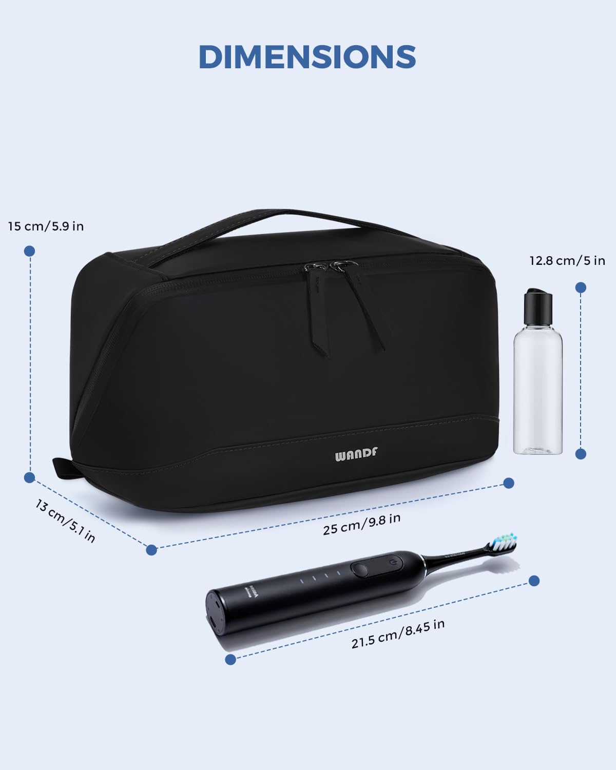 WANDF Toiletry Bag for Men, PU Leather Travel Organizer with Detachable Waterproof Hanging Pouch, Open-Flat Dopp Kit Shaving Bag with Wet Pocket for Travel Toiletries Accessories (Black)