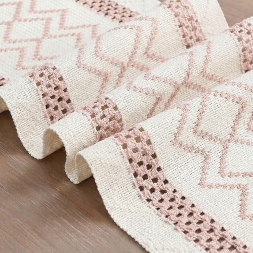 Pink Stripe Diamond Woven Table Runner 12x72 Inch - Durable Home Decor