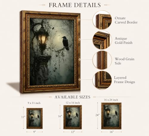Crow Canvas Wall Art - Gothic Dark Academia Forest Scene, 11"L x 9"W