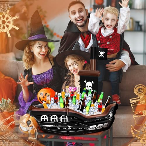 Inflatable Pirate Ship Drink Cooler with Skull Flag - Classic Colors, 36x44 Inches