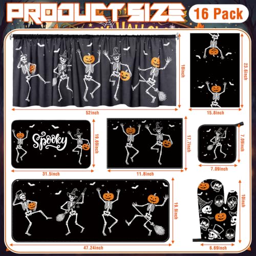 Halloween Kitchen Decor Set - Cheerful Skeleton Pumpkin, Dancing Skeleton Variation