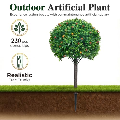 Artificial Topiary Boxwood Ball Trees Set of 2 - 30 Inch Outdoor & Indoor Faux Shrubs with UV Resistance