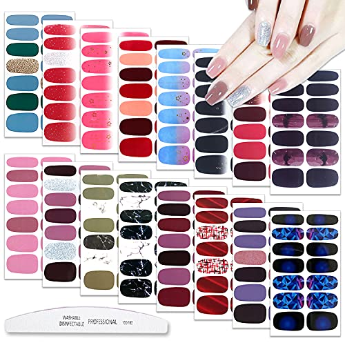 Nail Wraps & Strips Kit - 16 Sheets Gradient & Marble Designs for Nails - Variation KIT1
