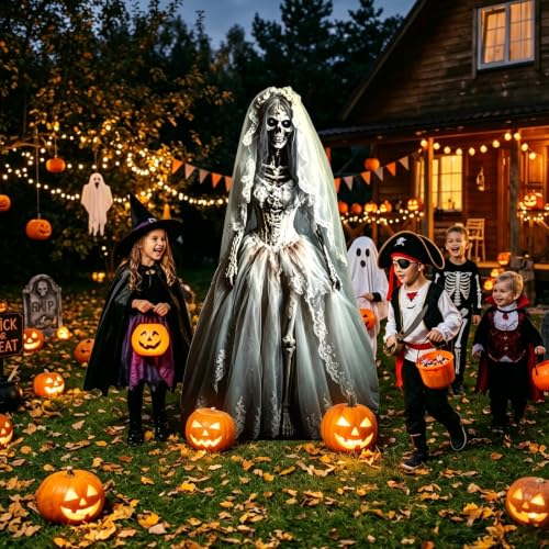 Halloween Ghost Bride Cardboard Cutout - Spooky Skeleton Woman Standee for Haunted House & Yard Decor