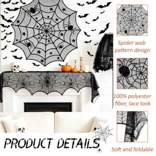 Halloween Black Lace Table Runner Spider Web Style - Indoor Decorations