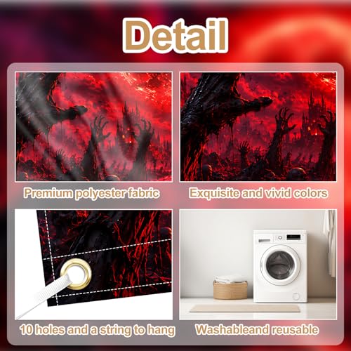 7x16 FT Halloween Garage Door Banner Cover - Scary Blood Moon Zombie Hands - Variation 248
