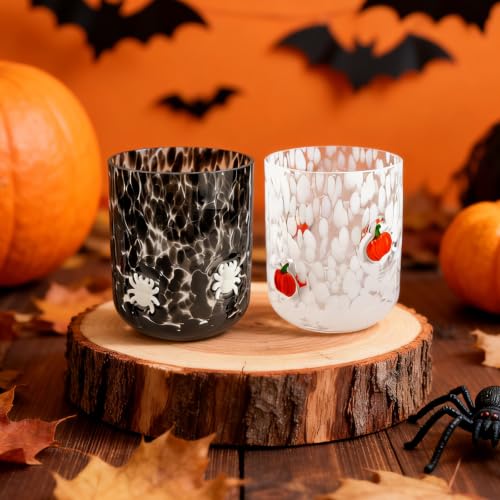 Halloween Juice Glasses Set - 14oz Pumpkin & Spider Design, 2 Pcs