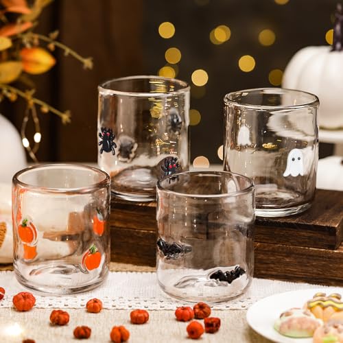 Halloween Icon Glass Cups Set - Pumpkin Spider Bat Ghost, 16oz, Variation of Pumpkin Spider Bat Ghost