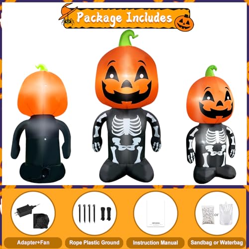 4FT Inflatable Skeleton with Pumpkin Head Halloween Decor Lighted Indoor Outdoor