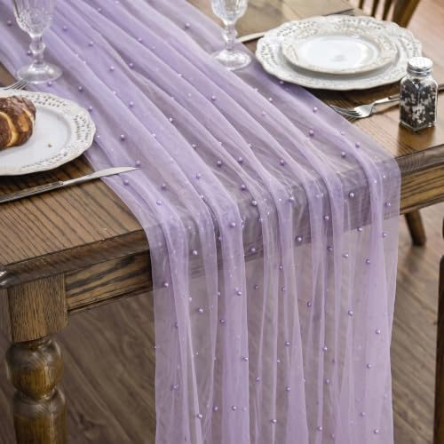 Lilac Purple Pearl Gauze Table Runner 120 Inch - 10PCS Wedding Party Decor