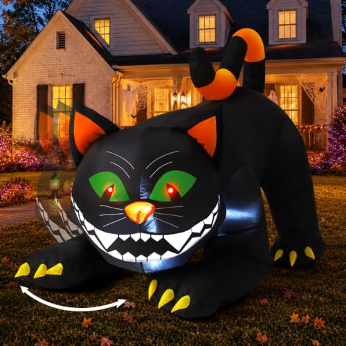 Black Cat Halloween Inflatable Decorations with Moving Head & LED Lights Outdoor Yard Decor