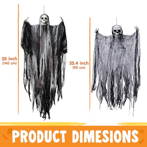 Halloween Hanging Grim Reaper Decorations Set - 55" & 35.4" Spooky Yard Props