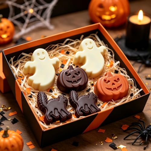 Halloween Silicone Mold Set with Ghost Pumpkin Black Cat - 6 Cavities, Food-Grade, Reusable
