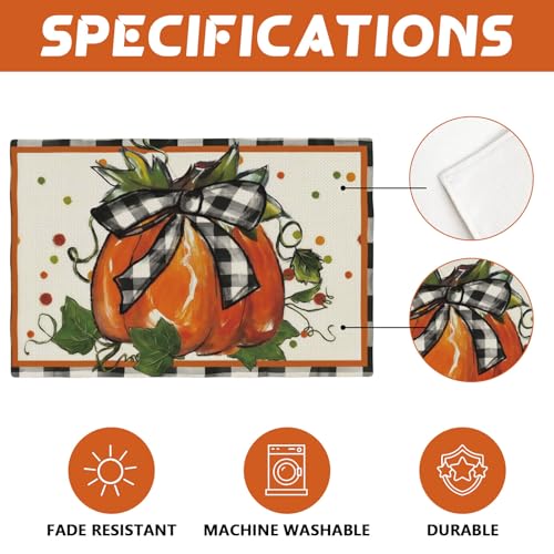Autumn Pumpkin Buffalo Plaid Placemat Set of 4 - Fall Garden Linen Table Mats E