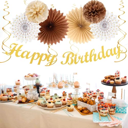 White Brown Champagne Boho Birthday Party Decorations Kit - 21pcs
