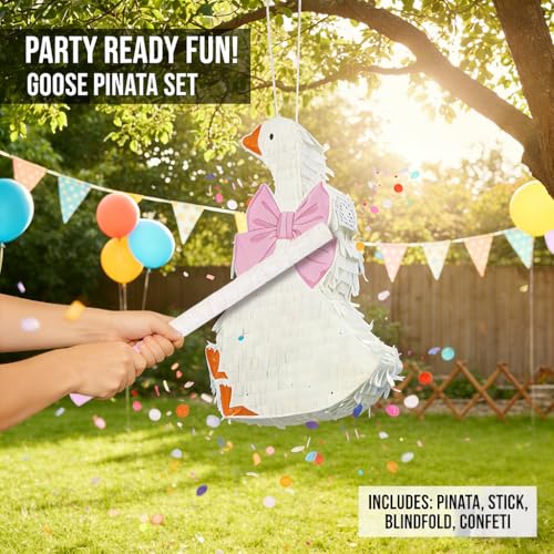 Pink Silly Goose Piñata Party Supplies with Blindfold & Bat for Kids - Birthday Game Decor