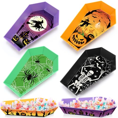 Halloween Coffin Shaped Plastic Serving Tray Set - 4 Pieces, Spooky Gothic Design