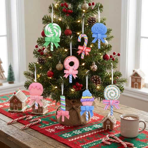 Pastel Christmas Lollipop Ornaments Set - 9 Candy Cane Tree Decorations - Variation of THIS listing