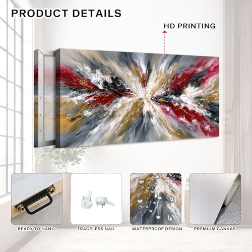 Graffiti Abstract Wall Art Canvas - 40x20 Inch Modern Home Decor with Red Black and Gold Accents - Variation of THIS listing