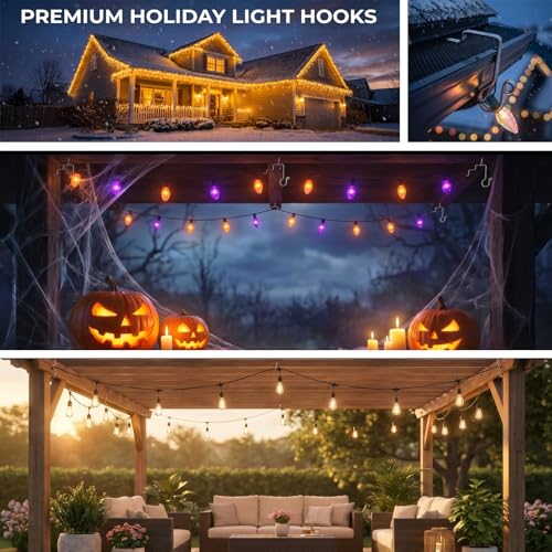 60 Pcs Stainless Steel Gutter Light Hooks for Christmas Lights - Outdoor Durable Clamp