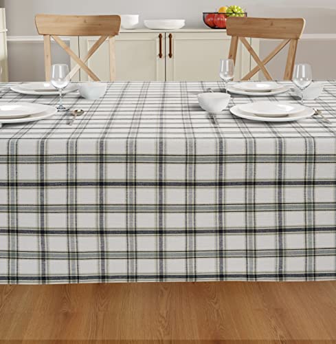 Rectangle Cotton Tablecloth - Grey Plaid, 60x104 Inches - Wipeable & Elegant