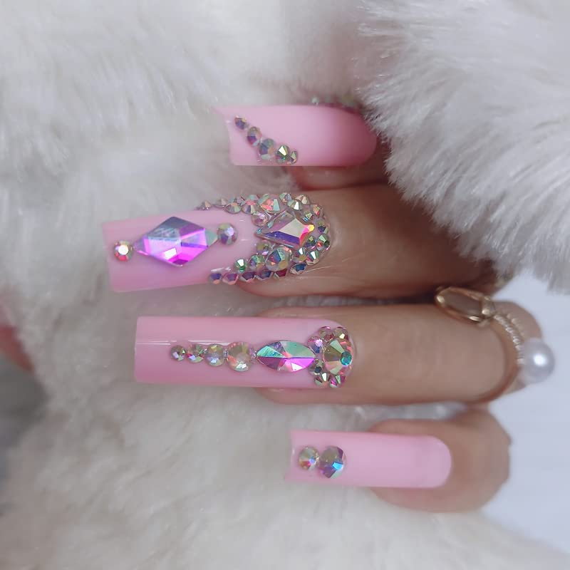 Pink Coffin Fake Nails Set - 24pcs Press-On Acrylic Nails, Large Variation