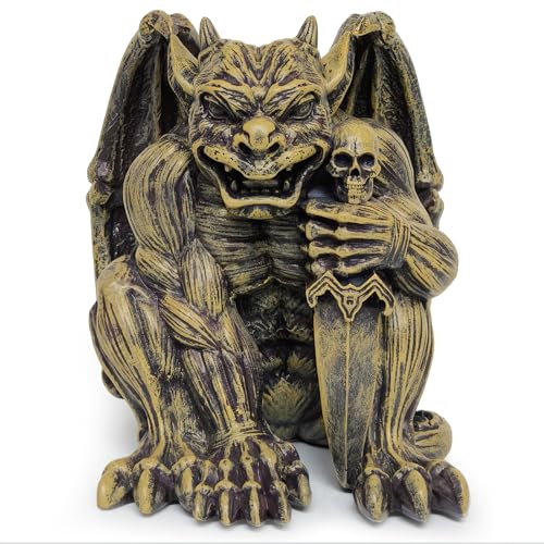 Gothic Gargoyle Statue with Intricate Wings, Demonic Skull, Outdoor Indoor Decor