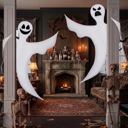Halloween Hanging Ghost Decorations 2 Pack - Bendable Outdoor Yard Tree Wraps