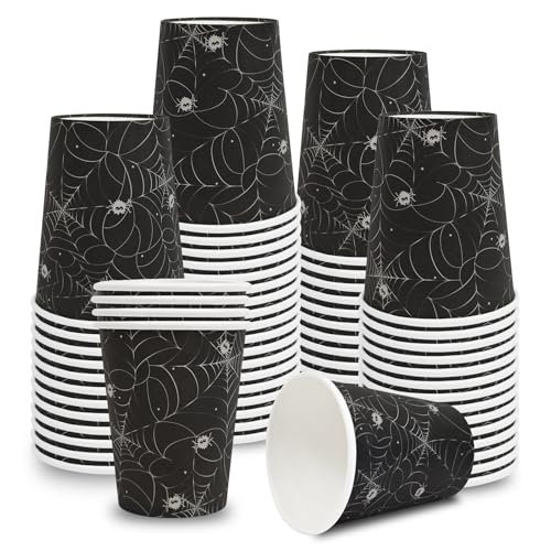 Halloween Spider Paper Cups 50 Pack - 9 oz Disposable Party Tableware
