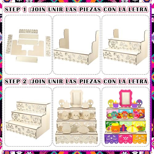 Dia De Los Muertos Ofrenda Altar Shadow Box - Traditional Wooden Decor with DIY Kit