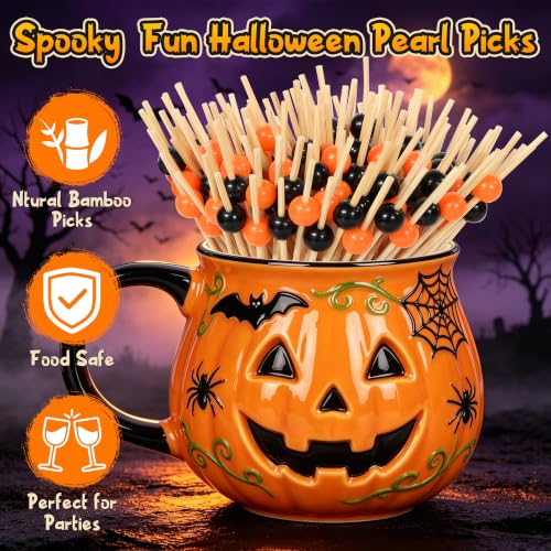 Halloween Cocktail Picks Black & Orange Beaded Toothpicks - Spooky Party Decor