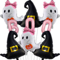 Pink Halloween Balloons Party Decorations - 9 pcs Foil Balloon Set for Ghost Witch Boo