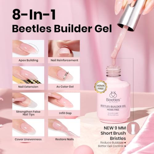 Beetles HEMA-Free Builder Gel Set with Gel Top & Base Coat - 3 Pcs 15ml, Glitter Variant