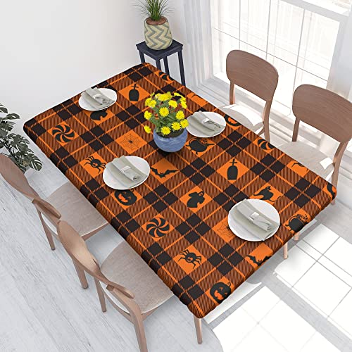 48 x 30 Inch Halloween Tartan Rectangle Tablecloth - Waterproof Polyester, Washable, Elastic Edged