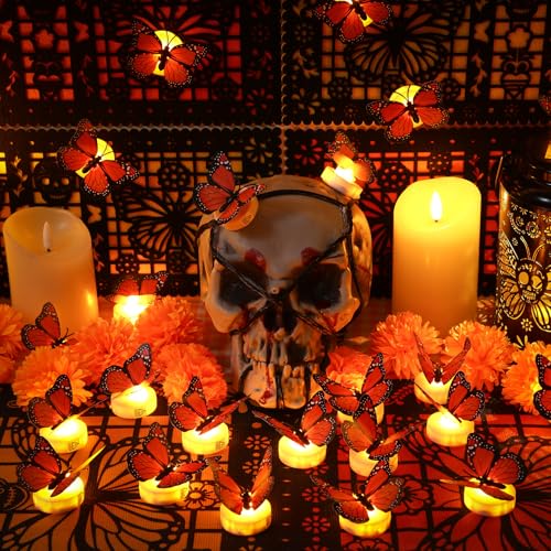 24-Pack LED Monarch Butterfly Night Lights Halloween Day of The Dead Wall Stickers