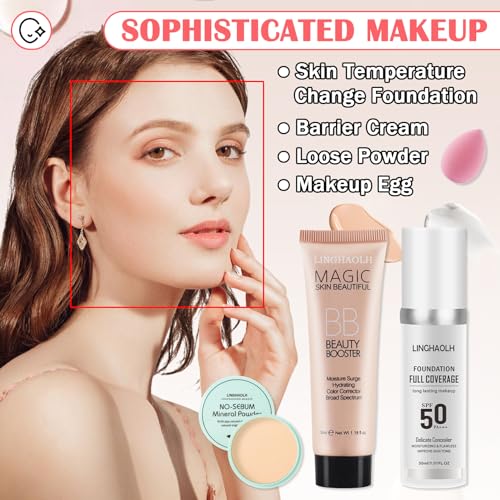 Color Changing Liquid Foundation & Concealer Set with Primer, Powder & Makeup Sponge - Variation A