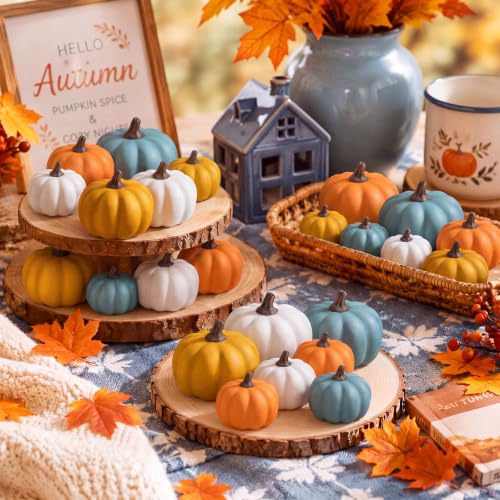 Rustic Color Fall Faux Pumpkins Set of 24 - 3 Sizes Autumn Table Centerpiece