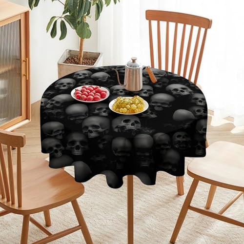 Gothic Skull Round Tablecloth - Halloween Skeleton Scary Skull Print, 36 Inch, Variation Skull-5