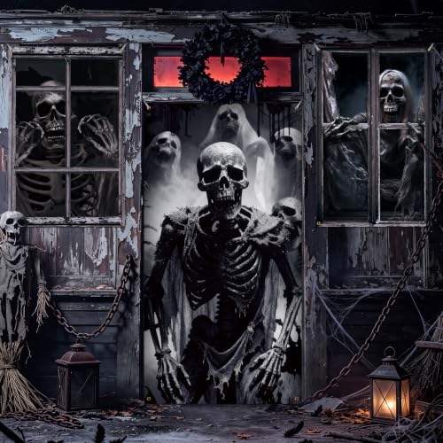 Halloween Skull Window Door Decorations Cover Set - Skull Variation