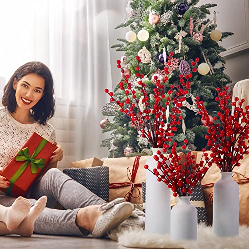 Artificial Christmas Holly Berry Stems - 20 Pcs, 3 Sizes for Holiday Decor